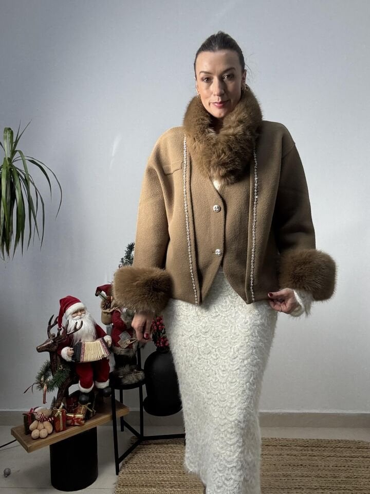 İTHAL ANGORA TAŞLI KÜRKLÜ MONT TABA / STD