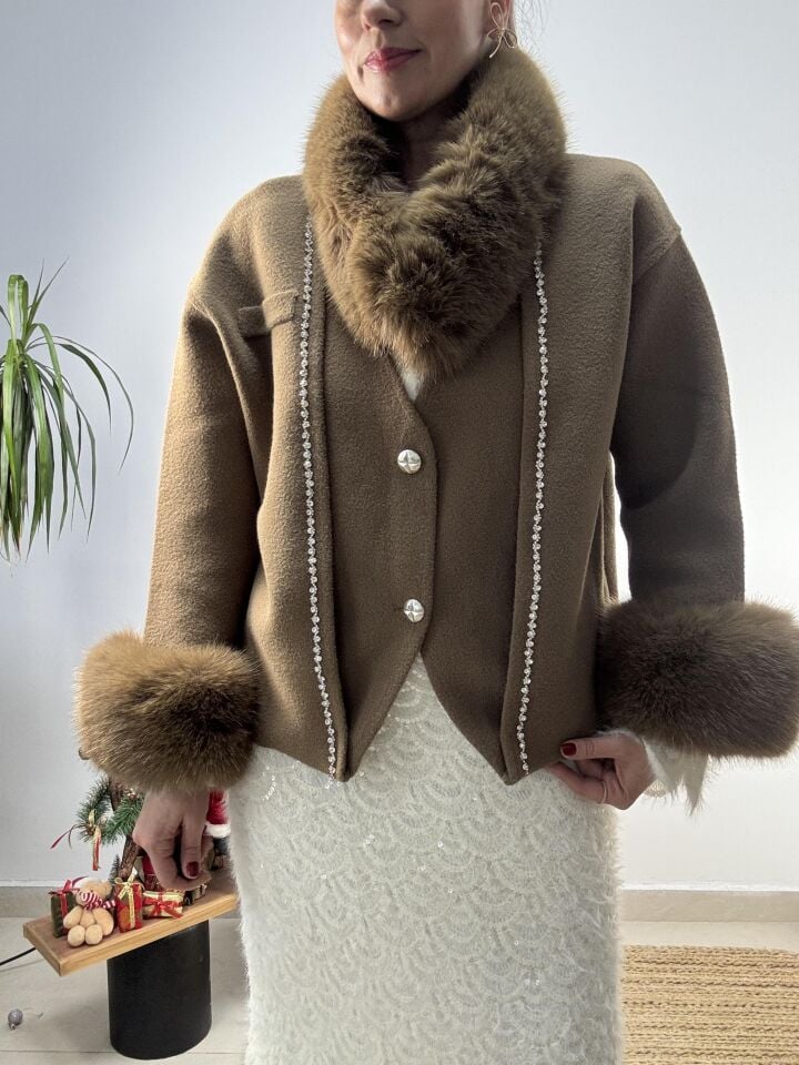 İTHAL ANGORA TAŞLI KÜRKLÜ MONT TABA / STD