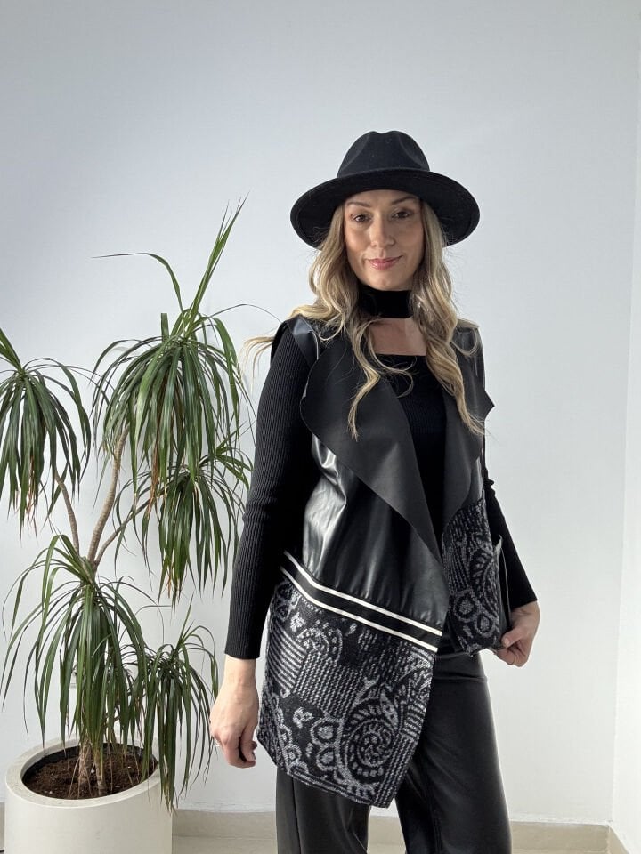 İTHAL DERİ DETAYLI KÜRK YELEK BEYAZ / L-XL