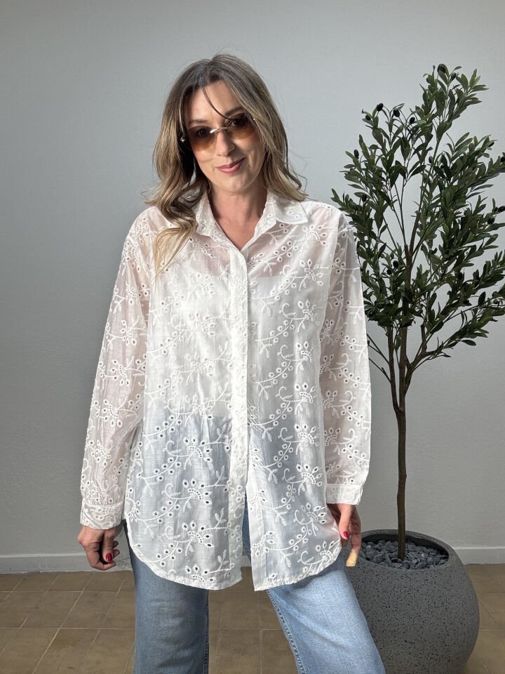 İTHAL SARMAŞIK YAPRAK FİSTOLU PAMUKLU GÖMLEK 1099