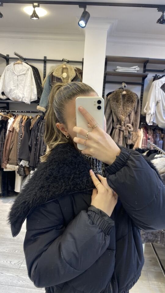 İTHAL YAKASI PELUŞ KISA ŞİŞME MONT SİYAH / STD