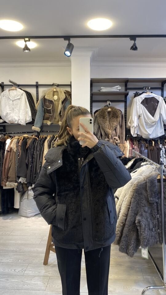 İTHAL ÖN ARKA KÜRK KOLLARI ŞİŞME MONT SİYAH / STD