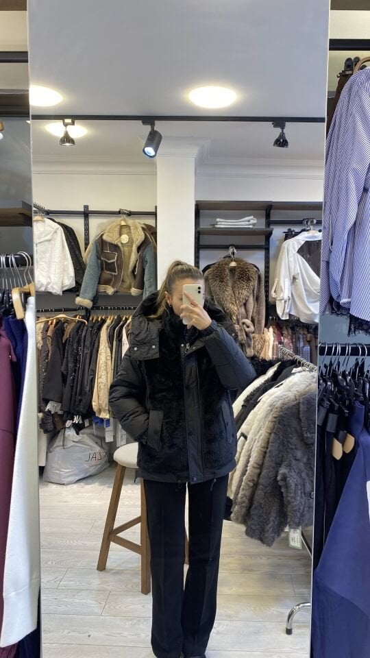 İTHAL ÖN ARKA KÜRK KOLLARI ŞİŞME MONT SİYAH / STD