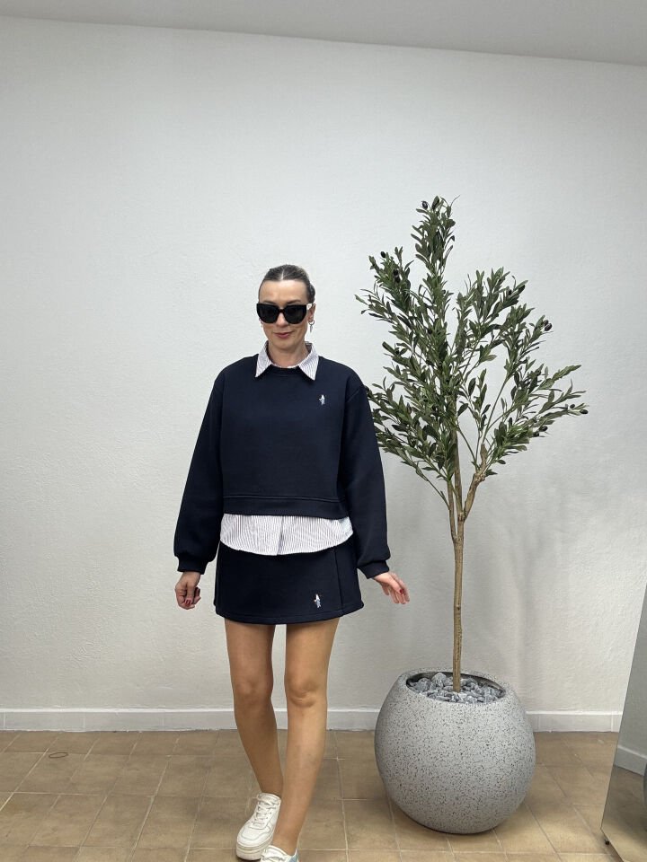 ÇİZGİLİ DETAYLI ETEK TAKIM 0755 M - Lacivert