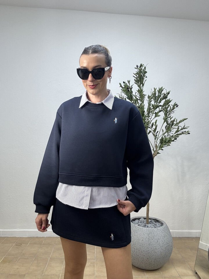 ÇİZGİLİ DETAYLI ETEK TAKIM 0755 M - Lacivert