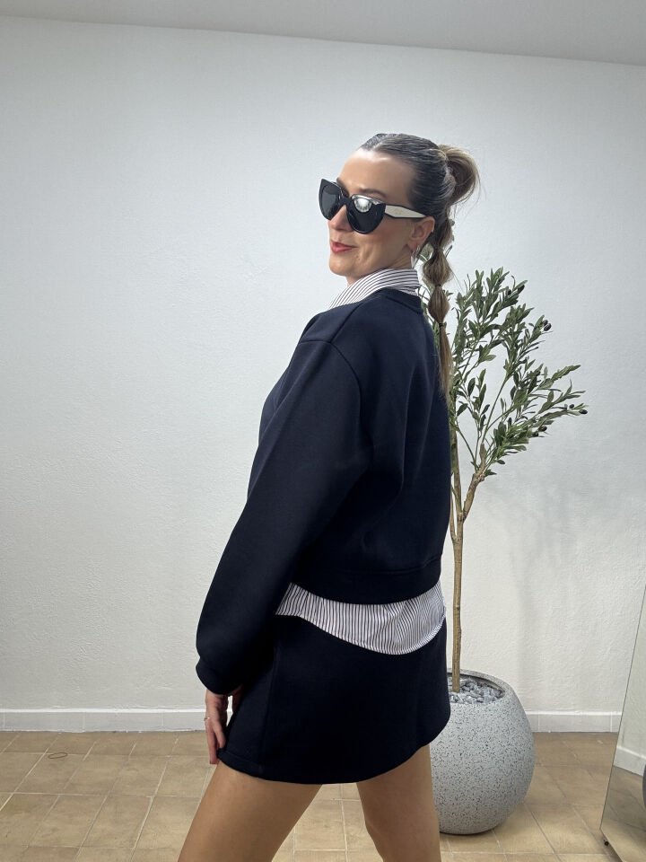 ÇİZGİLİ DETAYLI ETEK TAKIM 0755 M - Lacivert