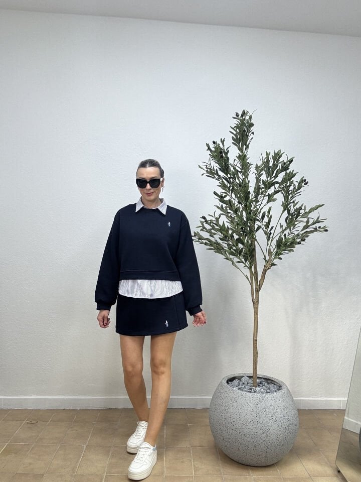 ÇİZGİLİ DETAYLI ETEK TAKIM 0755 M - Lacivert