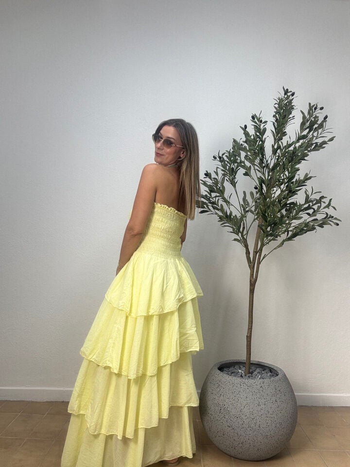 İTHAL KAT KAT PAMUKLU ELBİSE 5052 STD - Sarı