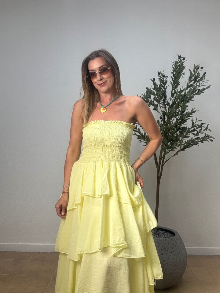 İTHAL KAT KAT PAMUKLU ELBİSE 5052 STD - Sarı