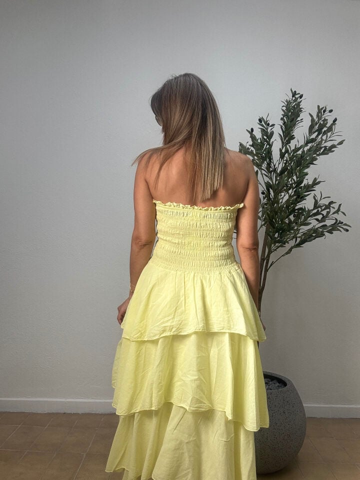 İTHAL KAT KAT PAMUKLU ELBİSE 5052 STD - Sarı