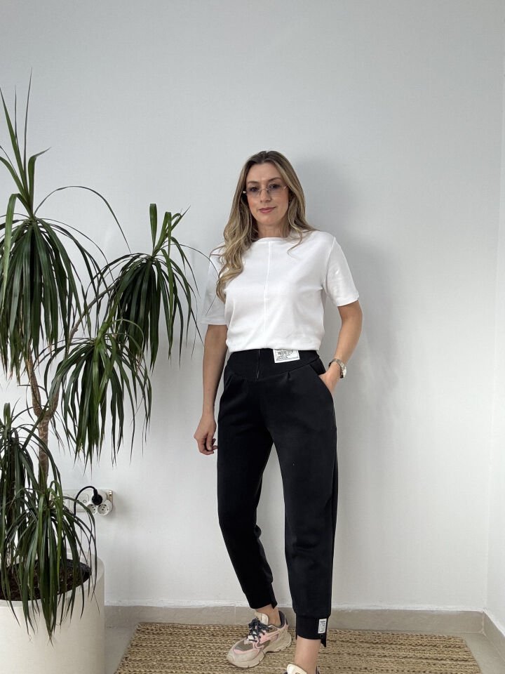 BELİ FERMUARLI MODAL  PANTOLON SİYAH / M