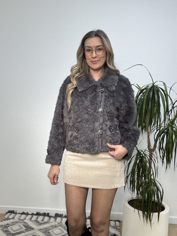 İTHAL DÜĞME DETAYLI KISA KÜRK ANTRESİT / STD