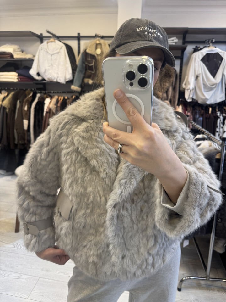 İTHAL CEPLERİ DERİ KISA KÜRK AÇIK GRİ / STD