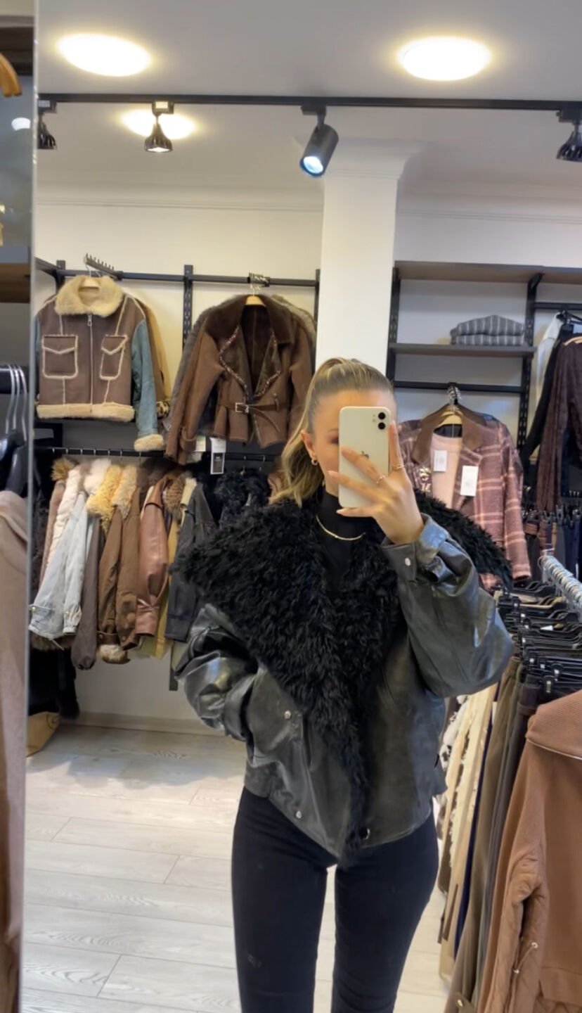 İTHAL YAKASI KÜRKLÜ DERİ MONT GRİ / STD