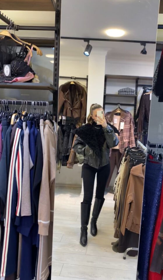 İTHAL YAKASI KÜRKLÜ DERİ MONT GRİ / STD