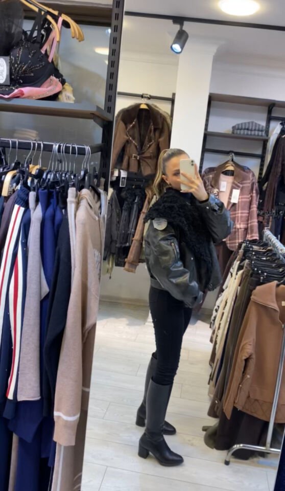 İTHAL YAKASI KÜRKLÜ DERİ MONT GRİ / STD