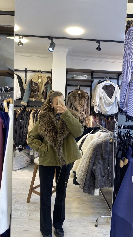 İTHAL YAKASI KÜRKLÜ CANVAS MONT HAKİ / STD