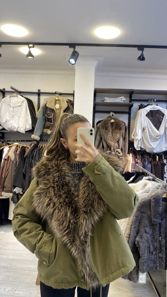 İTHAL YAKASI KÜRKLÜ CANVAS MONT HAKİ / STD