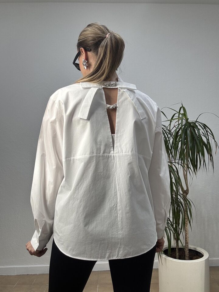 MAGRO ARKASI TAŞLI GÖMLEK 032 Beyaz - 40