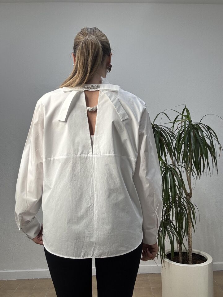 MAGRO ARKASI TAŞLI GÖMLEK 032 Beyaz - 42