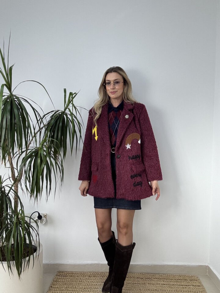 ITHAL KEÇE DESENLİ CEKET BORDO / STD