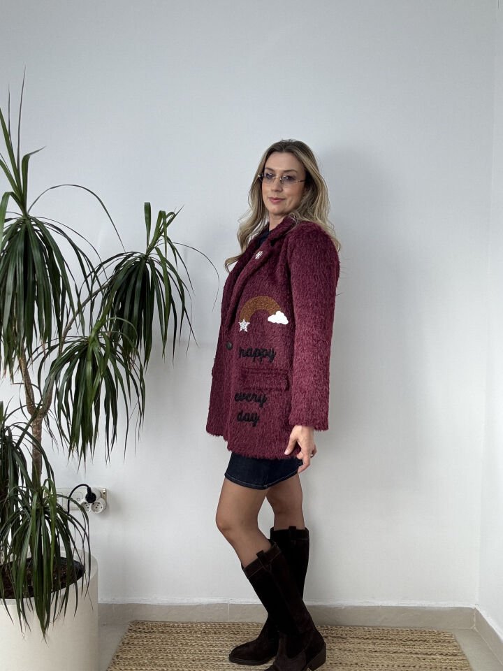 ITHAL KEÇE DESENLİ CEKET BORDO / STD