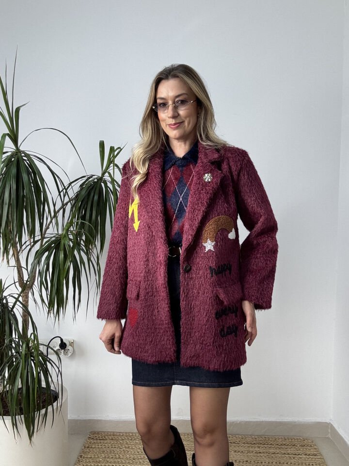 ITHAL KEÇE DESENLİ CEKET BORDO / STD