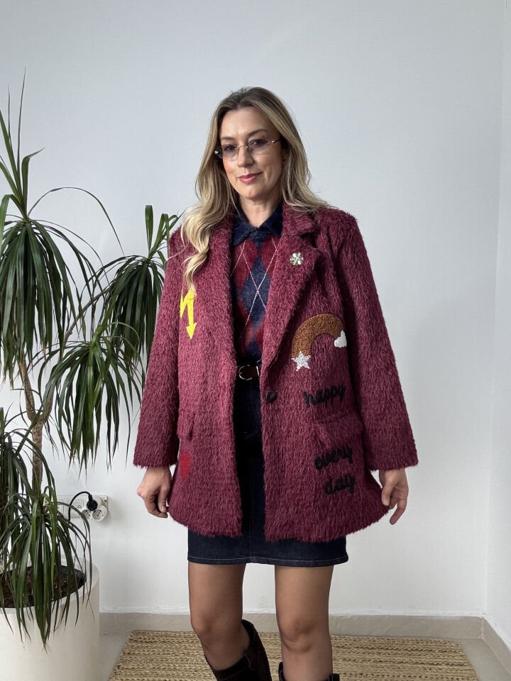 ITHAL KEÇE DESENLİ CEKET BORDO / STD