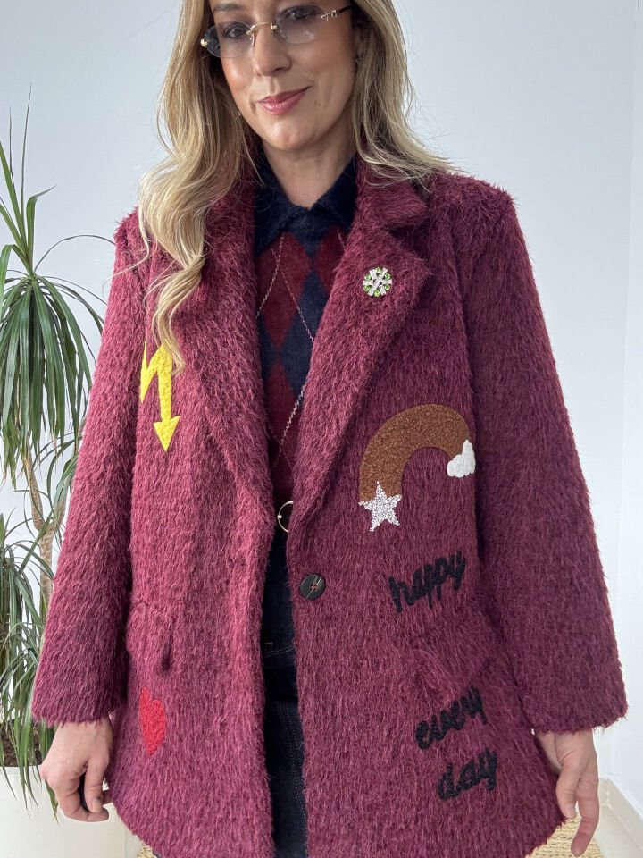 ITHAL KEÇE DESENLİ CEKET BORDO / STD