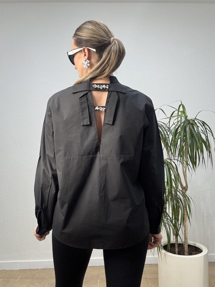 MAGRO ARKASI TAŞLI GÖMLEK 032 Siyah - 40