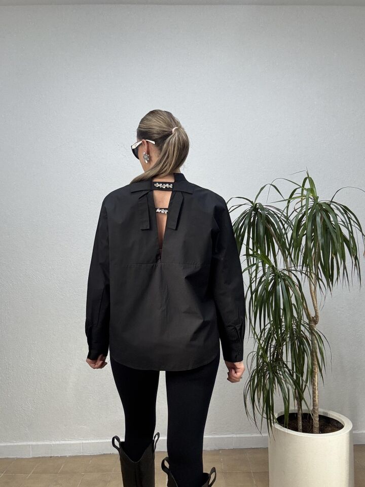 MAGRO ARKASI TAŞLI GÖMLEK 032 Siyah - 40