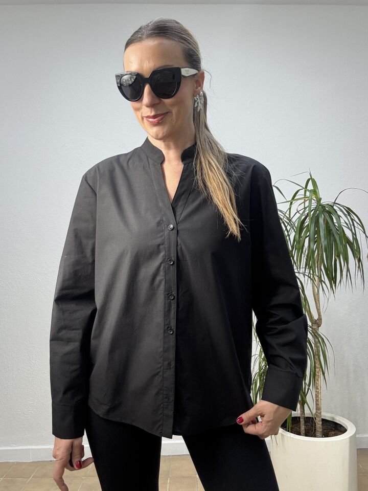 MAGRO ARKASI TAŞLI GÖMLEK 032 Siyah - 40