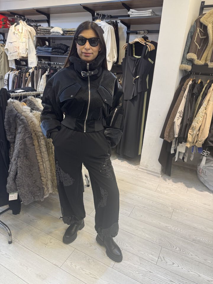 İTHAL NUBUK YAKASI PELUŞ CROP MONT SİYAH / STD