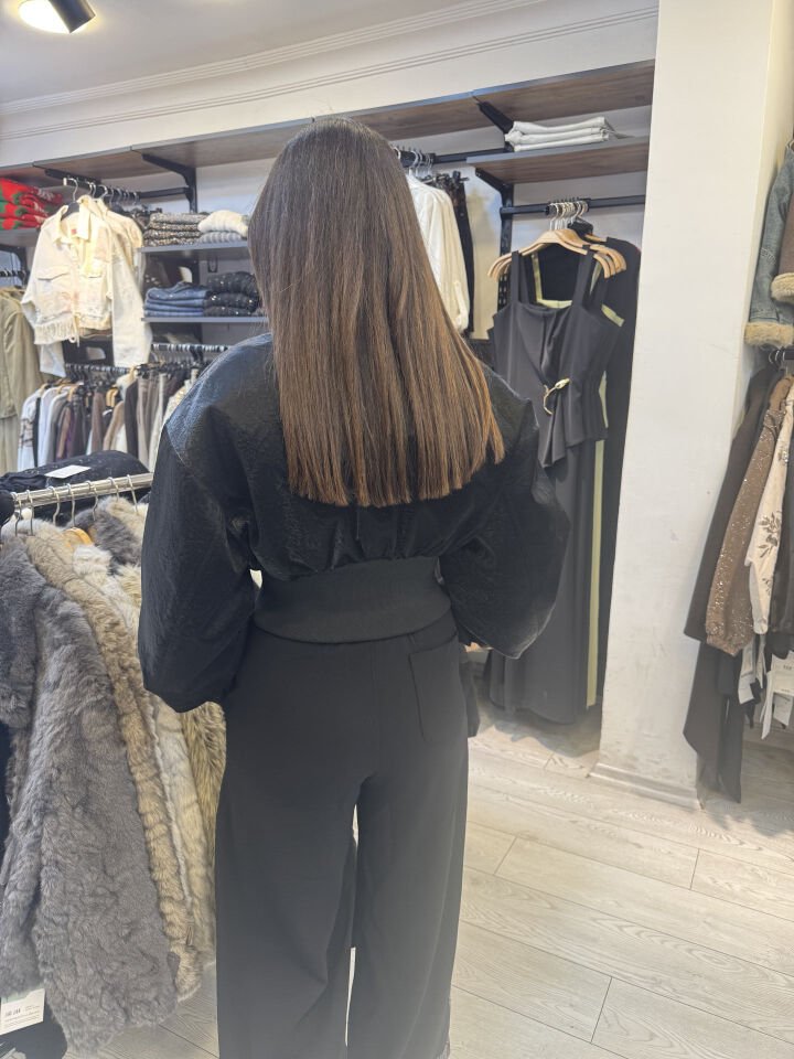 İTHAL NUBUK YAKASI PELUŞ CROP MONT SİYAH / STD