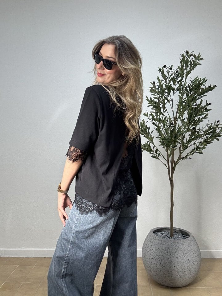 SIRT DANTELLİ T-SHIRT 4120 Siyah
