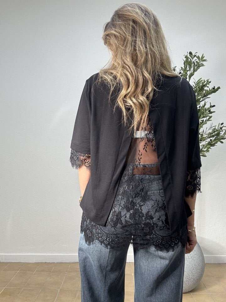 SIRT DANTELLİ T-SHIRT 4120 Siyah