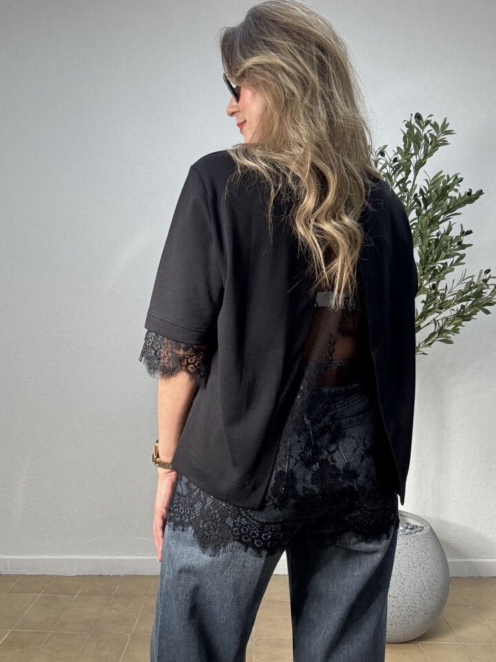 SIRT DANTELLİ T-SHIRT 4120 Siyah