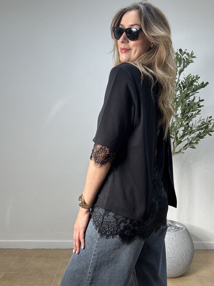 SIRT DANTELLİ T-SHIRT 4120 Siyah