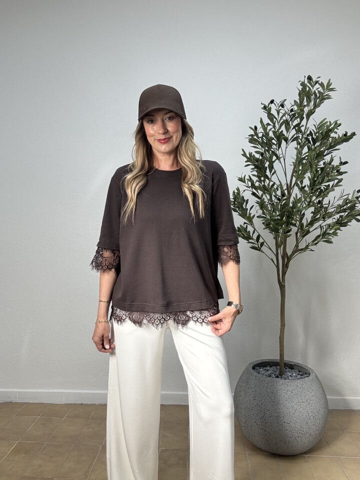 SIRT DANTELLİ T-SHIRT 4120 Kahverengi