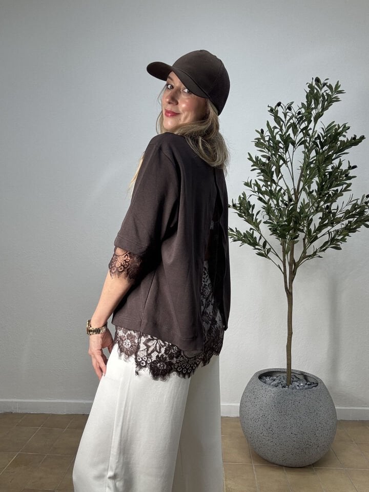 SIRT DANTELLİ T-SHIRT 4120 Kahverengi