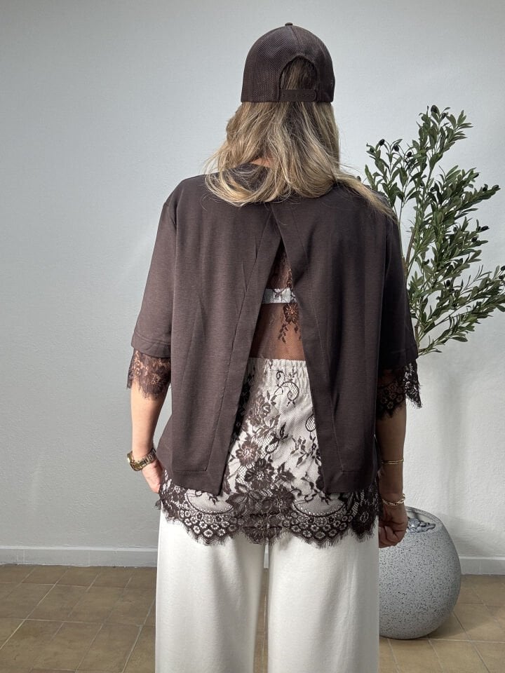 SIRT DANTELLİ T-SHIRT 4120 Kahverengi