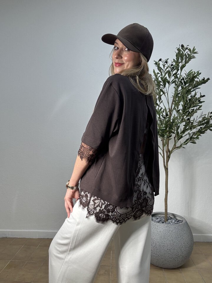 SIRT DANTELLİ T-SHIRT 4120 Kahverengi