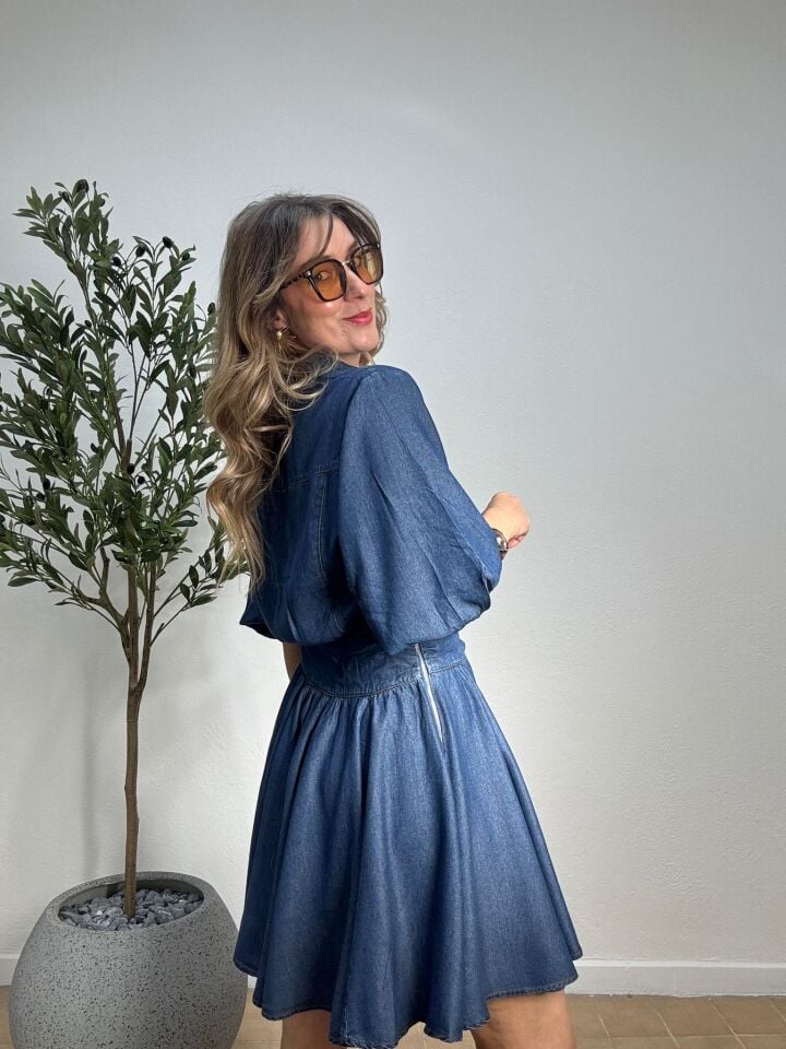KOT YIKAMA TENSEL MİNİ ELBİSE 37413 S - Mavi