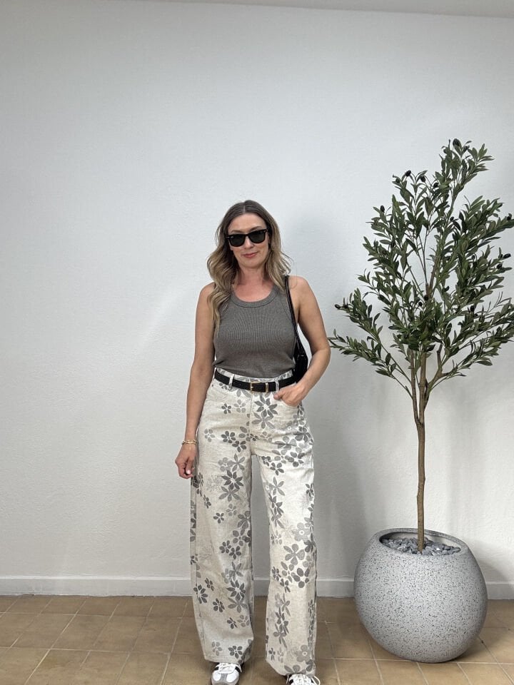 TASARIM ÇİÇEK DESENLİ İNCE JEAN BAGGY PANTOLON 2016 S - Gri