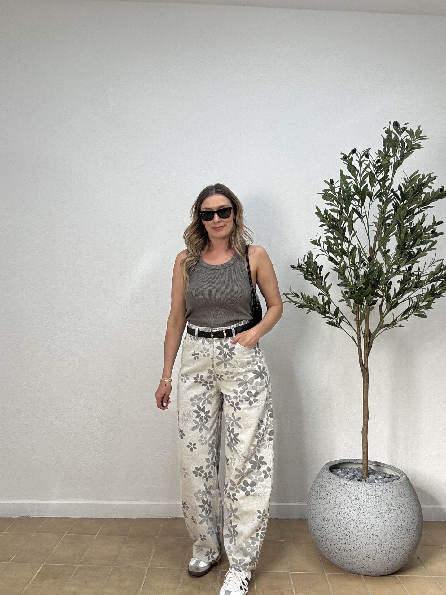 TASARIM ÇİÇEK DESENLİ İNCE JEAN BAGGY PANTOLON 2016 S - Gri