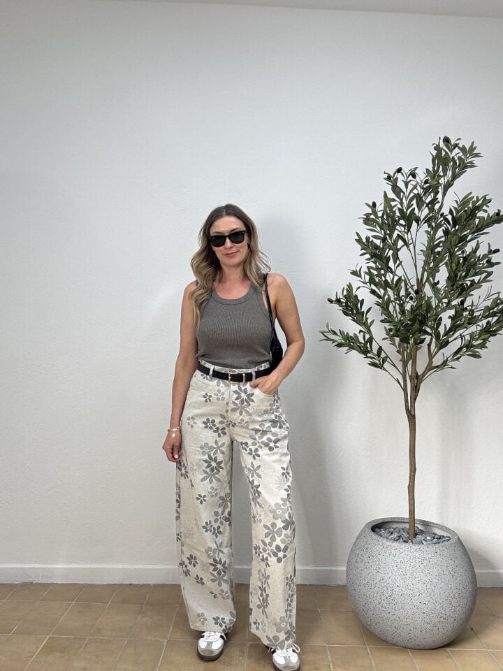TASARIM ÇİÇEK DESENLİ İNCE JEAN BAGGY PANTOLON 2016 S - Gri