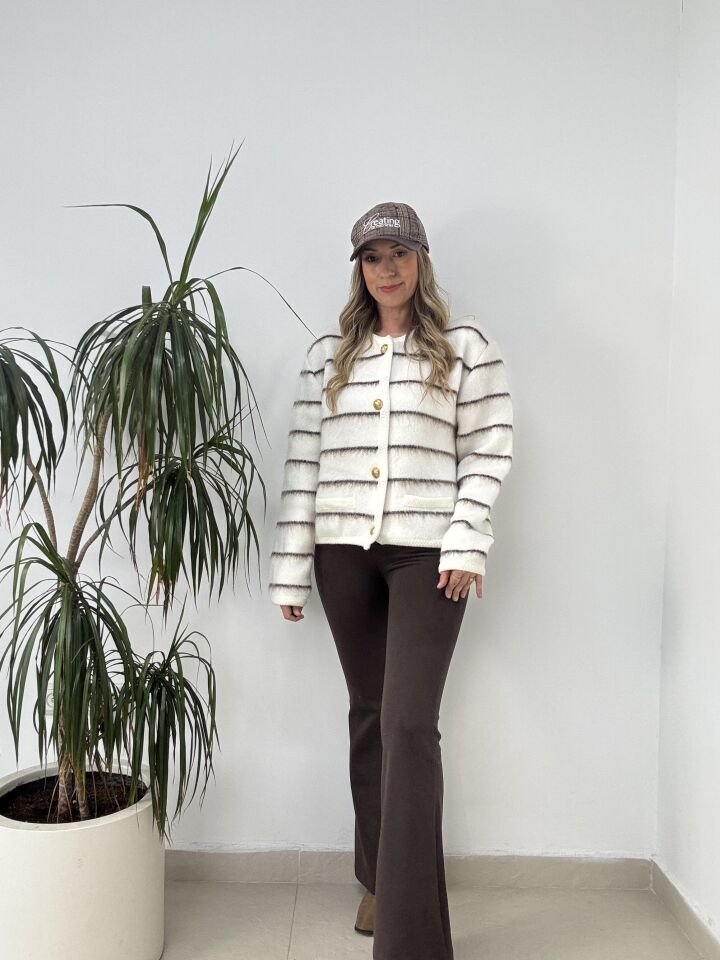 YÜN ÇİZGİLİ HIRKA  BEYAZ / M