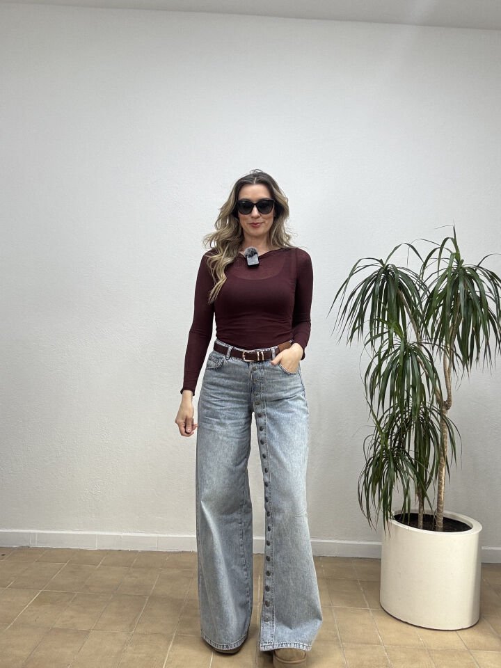 İTHAL TASARIM DÜĞME DETAYLI PALAZZO PANTOLON 1906 M - Mavi