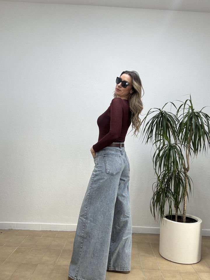 İTHAL TASARIM DÜĞME DETAYLI PALAZZO PANTOLON 1906 M - Mavi