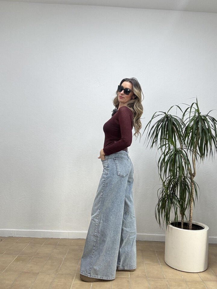 İTHAL TASARIM DÜĞME DETAYLI PALAZZO PANTOLON 1906 M - Mavi